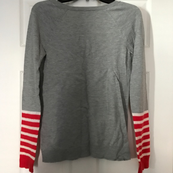 GAP Grey Sweater w/ Orange & White Striped Sleeves - Picture 4 of 4